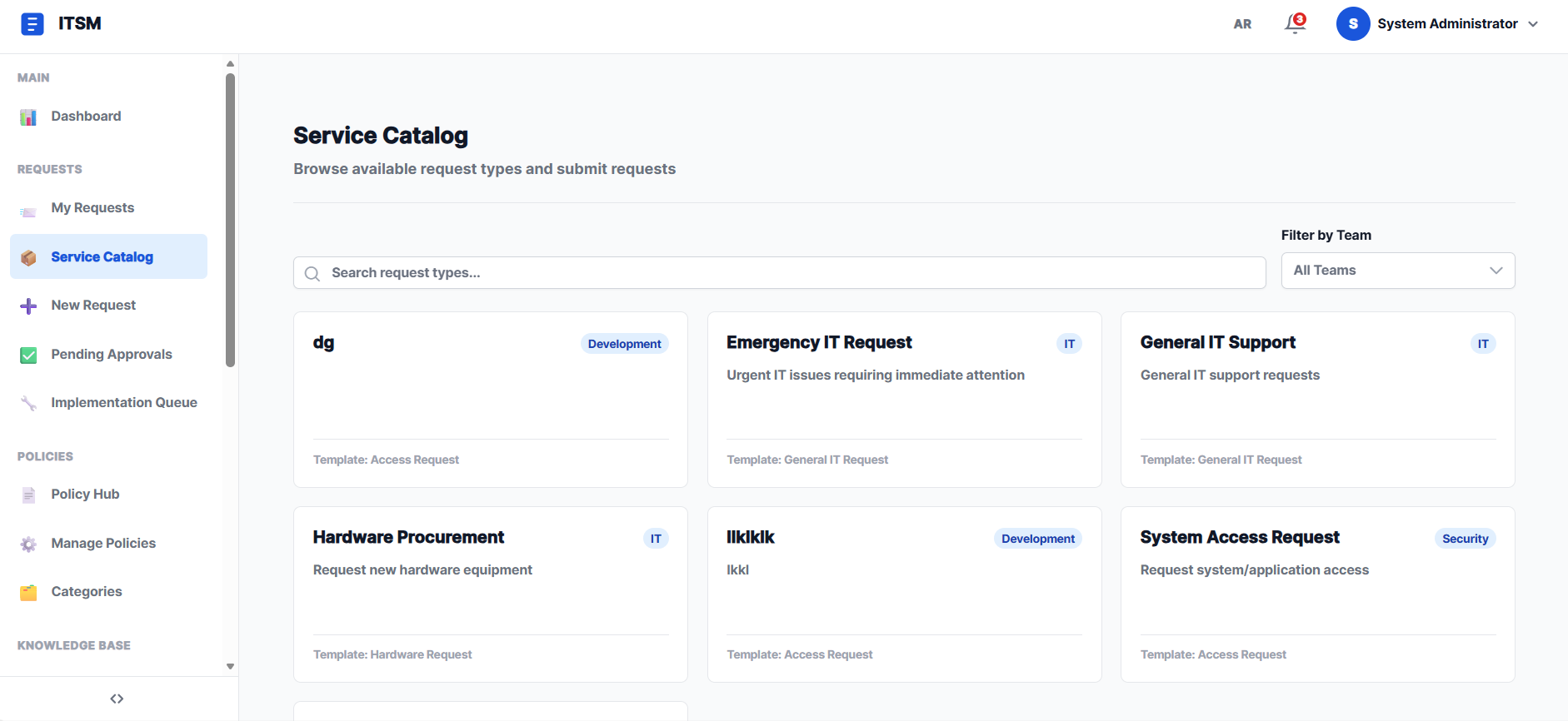 ITSM Service Catalog - Browse and request internal services
